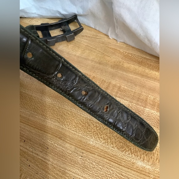 Pat Areias Men’s Belt Sz 30 Dark Green Alligator Leather Silver 925 Heavy Buckle - Picture 9 of 14